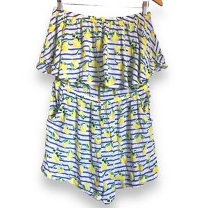 La Vie en Rose Striped Lemon Strapless Flounce Romper Blue White Women’s Size L